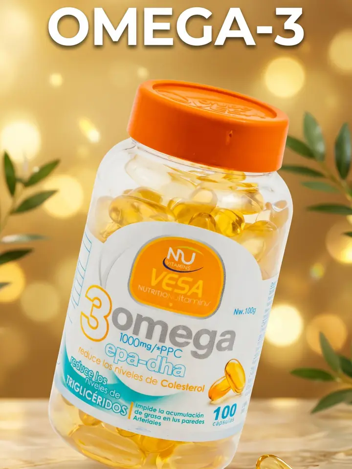 Frasco de Omega 3 con cápsulas blandas
